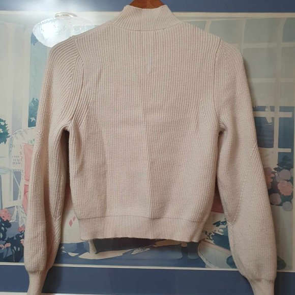 Zara Ribbed Balloon Sleeve Mockneck Knit Sweater - Ivory - Small - Picture 3 of 4